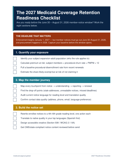 First page of the 2027 readiness checklist